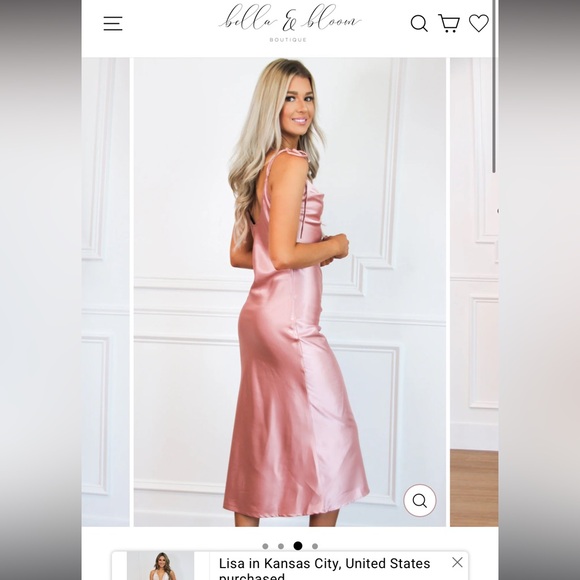 RACING HEARTS SATIN MIDI DRESS: DUSTY ROSE women’s  size MEDIUM Elegant dress - Picture 3 of 5